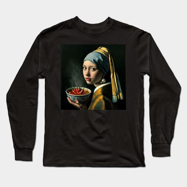 Pearl Earring Chili Bowl Tee - National Chili Day Exclusive Long Sleeve T-Shirt by Edd Paint Something